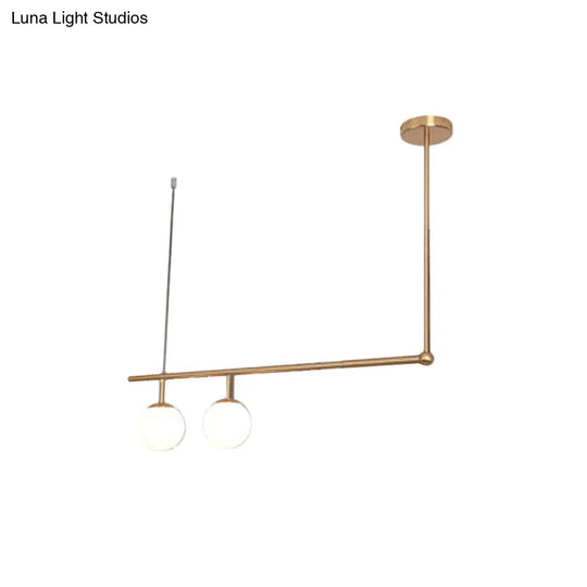 Gold Right Angled Bar Hanging Light Kit - Minimalist Pendant Lamp With Opal Glass Shade