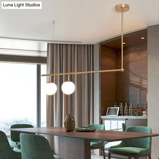 Gold Minimalist Pendant Lamp With Angled Bar And Opal Glass Shade 2 /