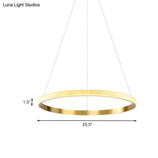 Gold Ring Suspension Light: 19/25.5 Dia Minimalist Led Acrylic Pendant Lamp In White/Warm Light