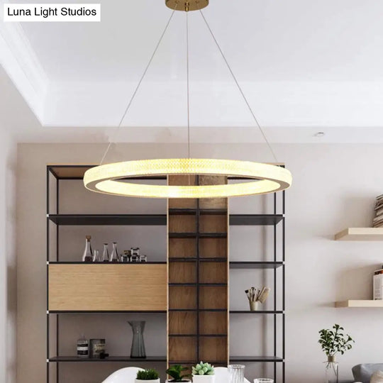 Gold Ring Suspension Light: 19/25.5 Dia Minimalist Led Acrylic Pendant Lamp In White/Warm Light