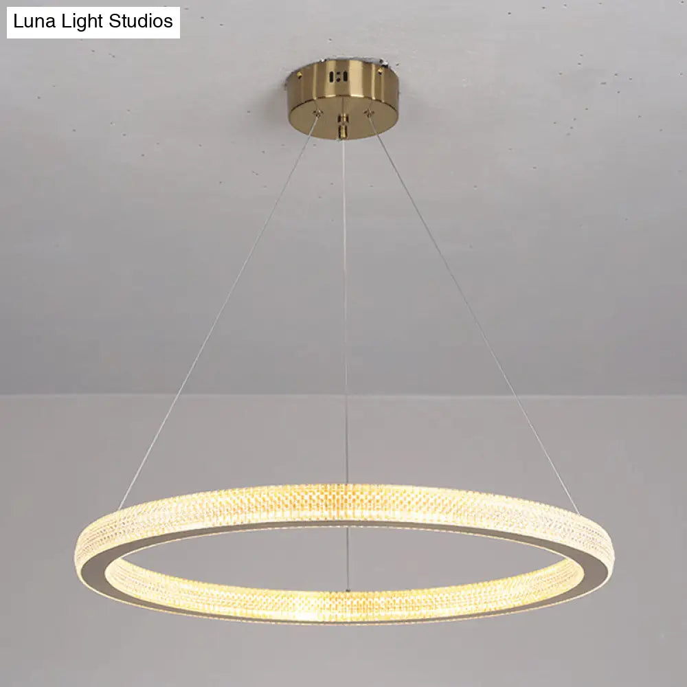 Gold Ring Suspension Light: 19/25.5 Dia Minimalist Led Acrylic Pendant Lamp In White/Warm Light / 19