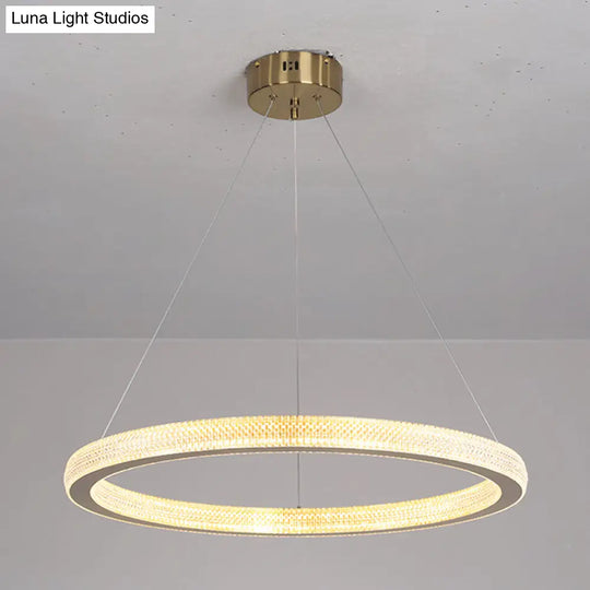 Gold Ring Suspension Light: 19/25.5 Dia Minimalist Led Acrylic Pendant Lamp In White/Warm Light / 19