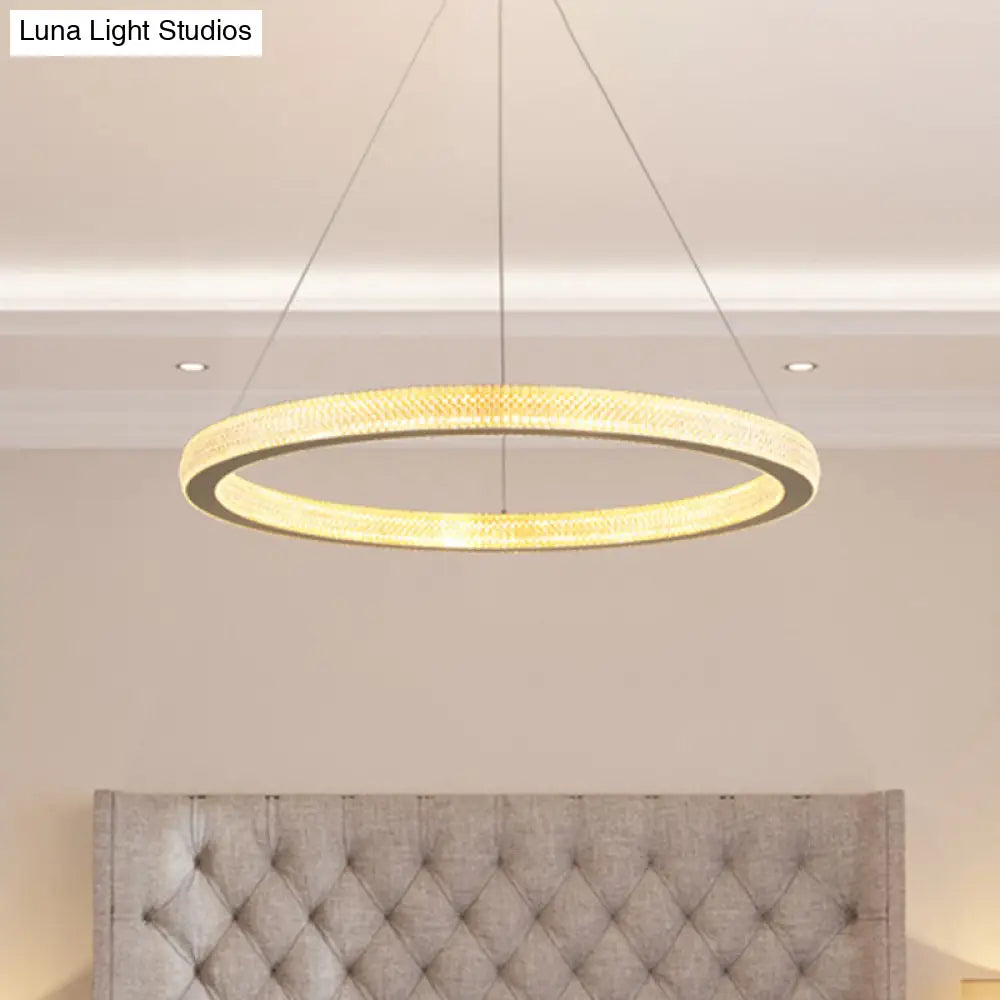 Gold Ring Suspension Light: 19/25.5 Dia Minimalist Led Acrylic Pendant Lamp In White/Warm Light