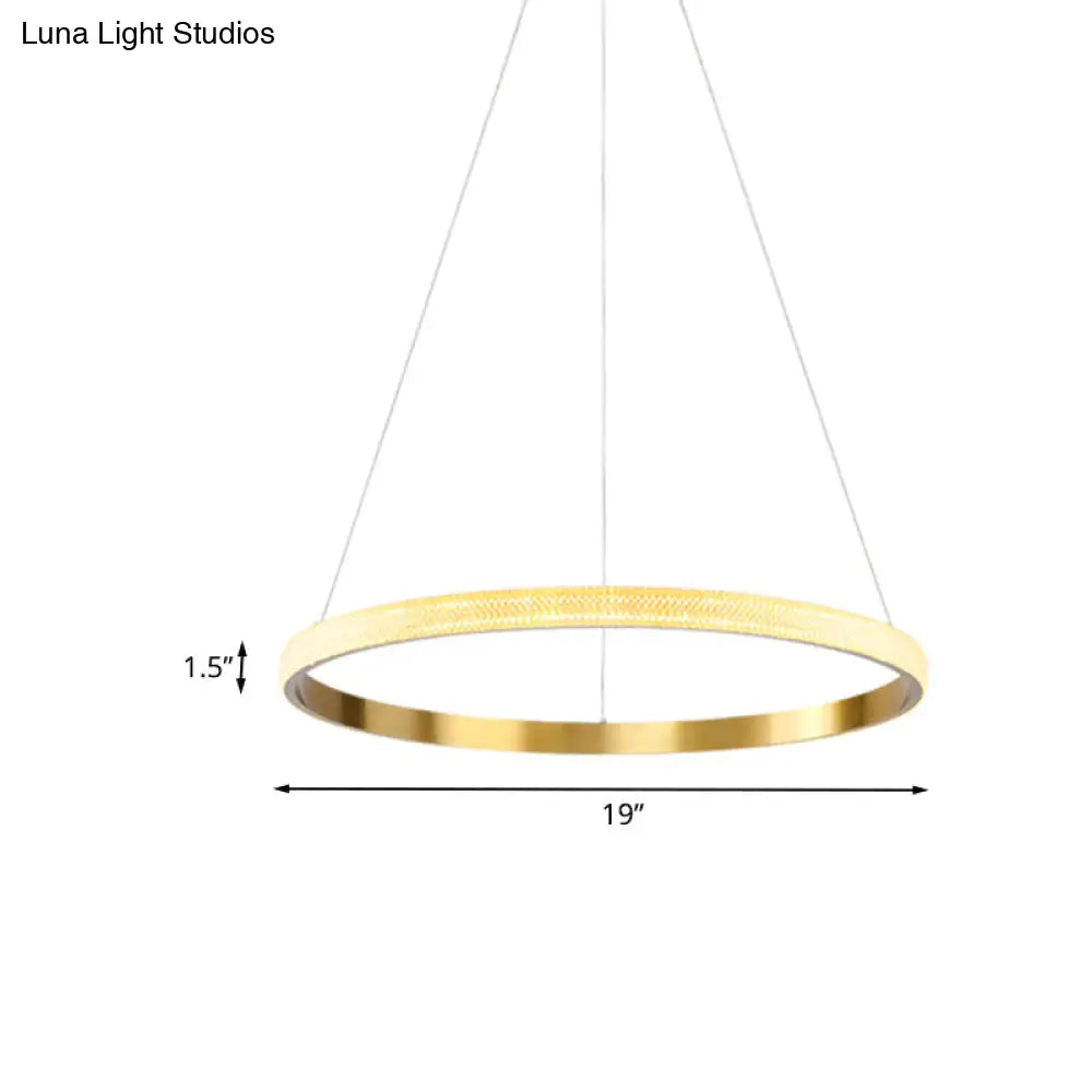 Gold Ring Suspension Light: 19/25.5 Dia Minimalist Led Acrylic Pendant Lamp In White/Warm Light