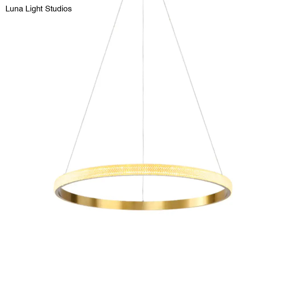 Gold Ring Suspension Light: 19/25.5 Dia Minimalist Led Acrylic Pendant Lamp In White/Warm Light