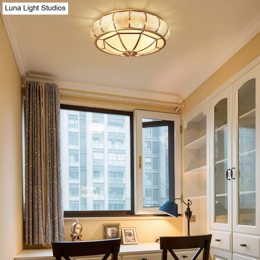 Gold Ripple Glass Flush Mount Lighting: Classic Donut - Shaped Fixture Ideal For Dining Rooms
