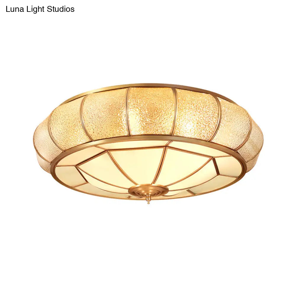 Gold Ripple Glass Flush Mount Lighting: Classic Donut - Shaped Fixture Ideal For Dining Rooms