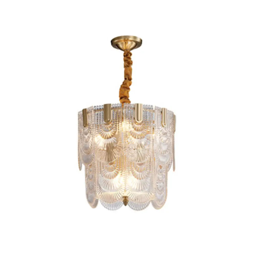 Gold Ripple Glass Pendant Light Scalloped Chandelier For Living Room / 2 Tiers 16