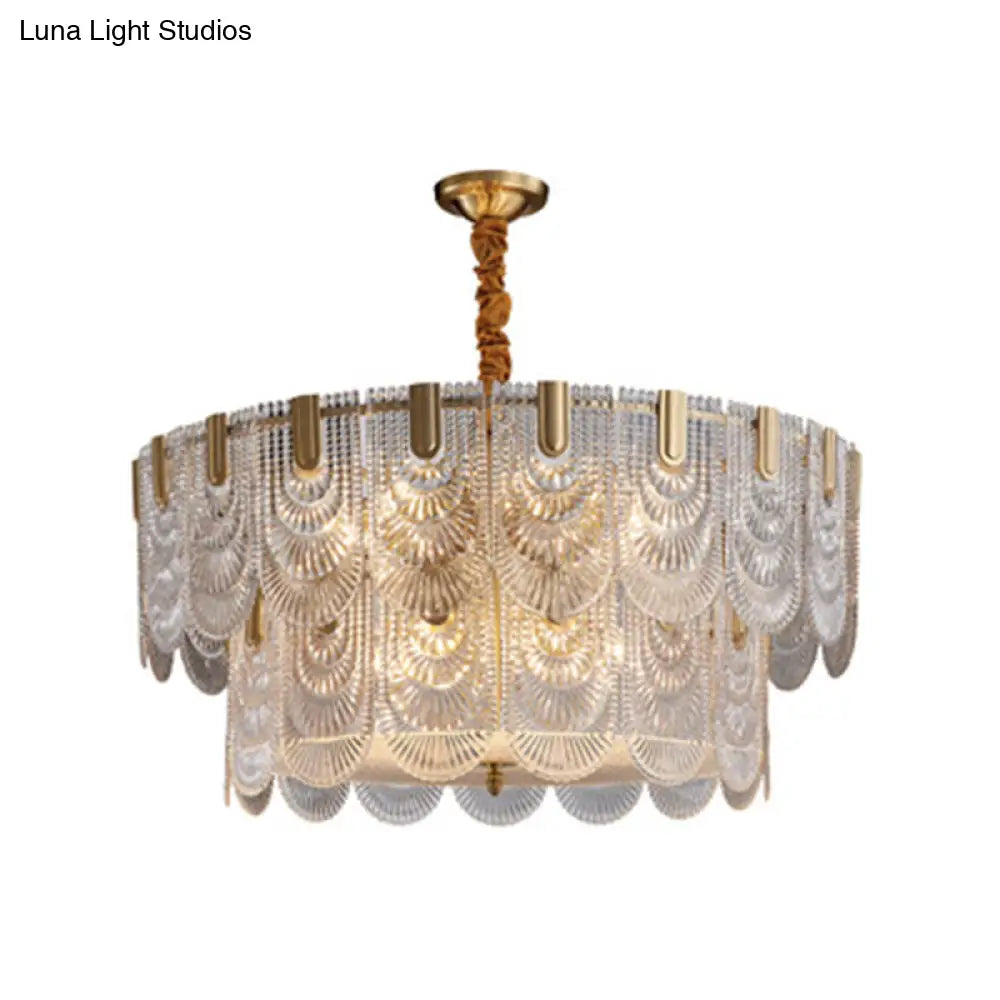 Gold Ripple Glass Pendant Light Scalloped Chandelier For Living Room