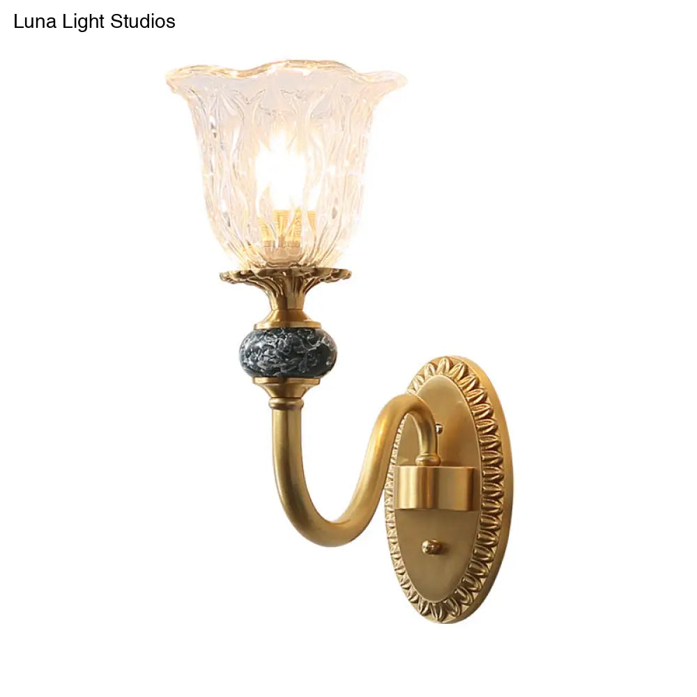 Gold Ripple Glass Wall Light - Ruffled Classic Fixture For Corridor