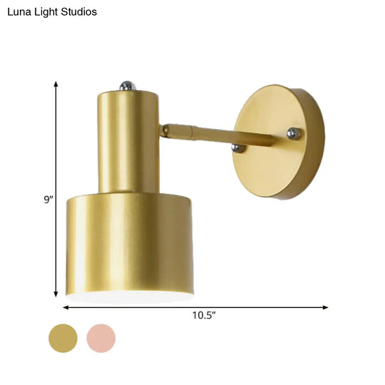 Gold/Rose Gold Cylinder Wall Sconce With Metal Shade - Perfect For Bedroom Lighting