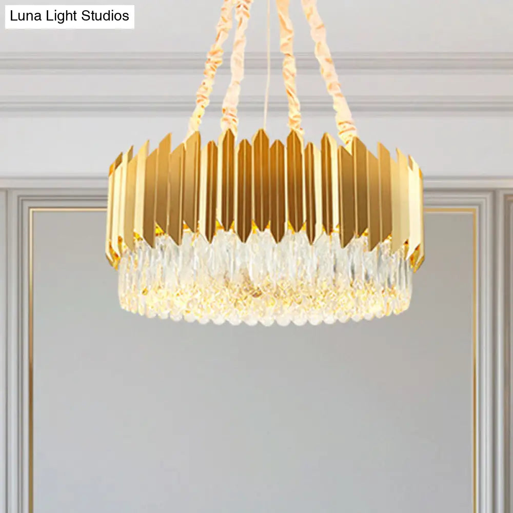 Modern Gold Round Chandelier - 19.5/23.5 Wide Crystal Block Design 6/10 Heads Hanging Ceiling Light