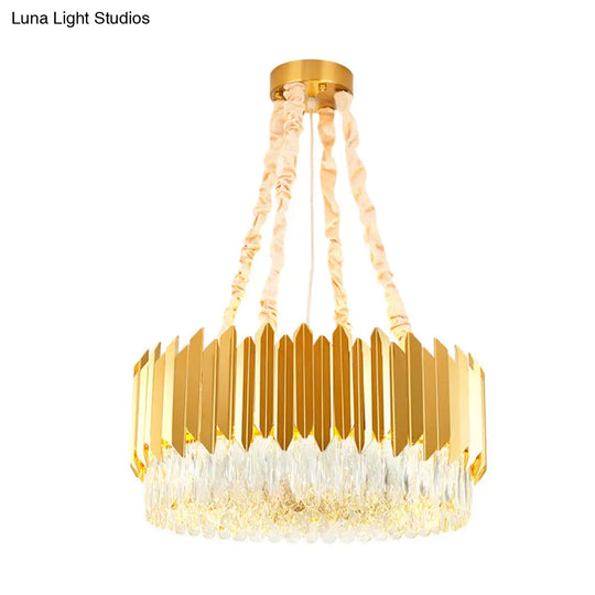 Gold Round Chandelier Lamp With Crystal Block Hangings - 19.5’’/23.5’’ Width Postmodern