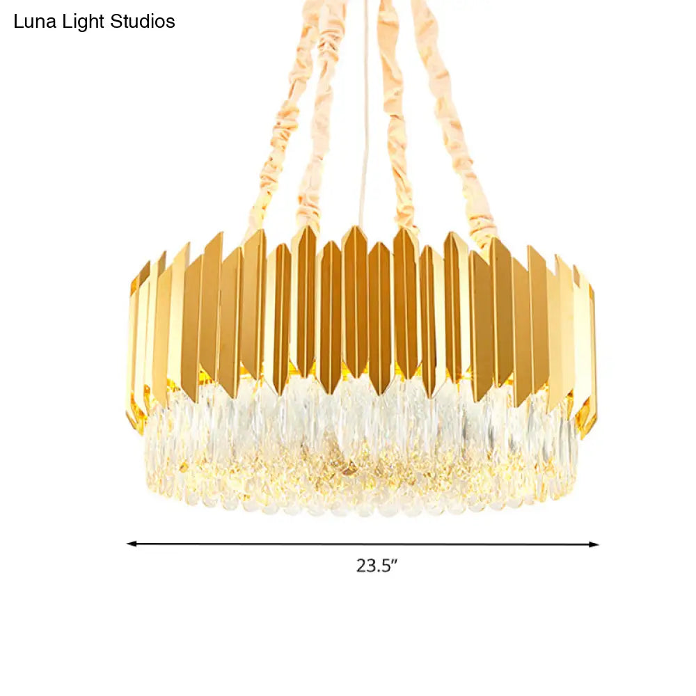 Gold Round Chandelier Lamp With Crystal Block Hangings - 19.5’’/23.5’’ Width Postmodern