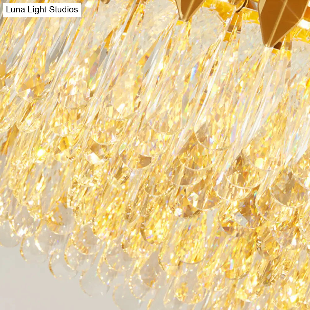 Modern Gold Round Chandelier - 19.5/23.5 Wide Crystal Block Design 6/10 Heads Hanging Ceiling Light