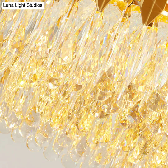 Modern Gold Round Chandelier - 19.5/23.5 Wide Crystal Block Design 6/10 Heads Hanging Ceiling Light