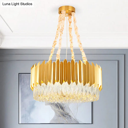 Gold Round Chandelier Lamp With Crystal Block Hangings - 19.5’’/23.5’’ Width Postmodern