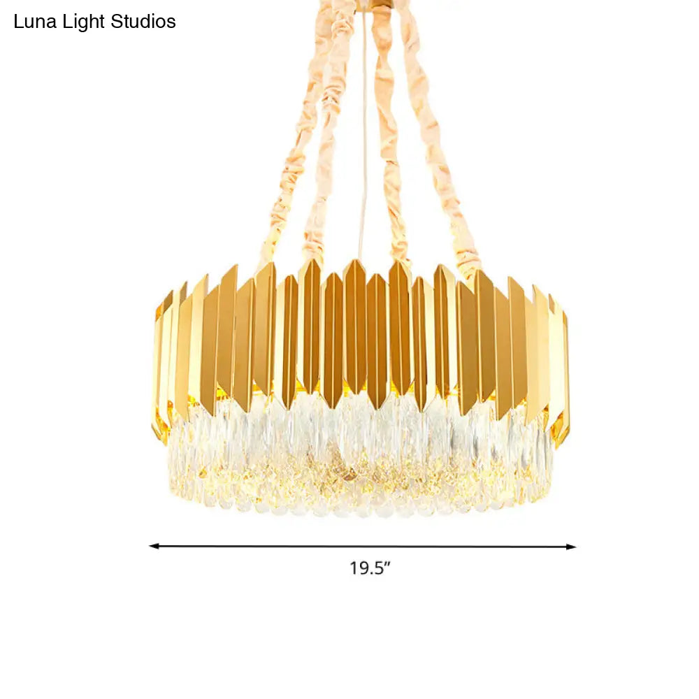 Gold Round Chandelier Lamp With Crystal Block Hangings - 19.5’’/23.5’’ Width Postmodern