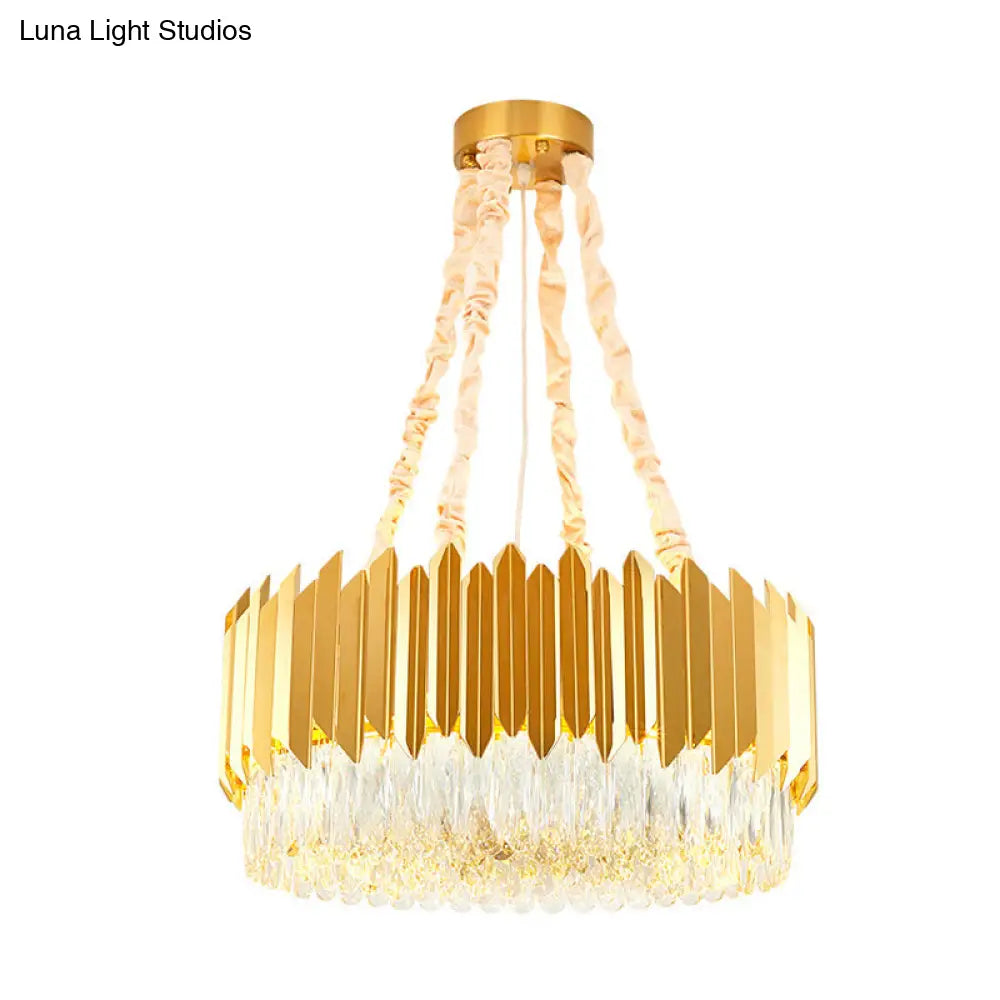 Modern Gold Round Chandelier - 19.5/23.5 Wide Crystal Block Design 6/10 Heads Hanging Ceiling Light