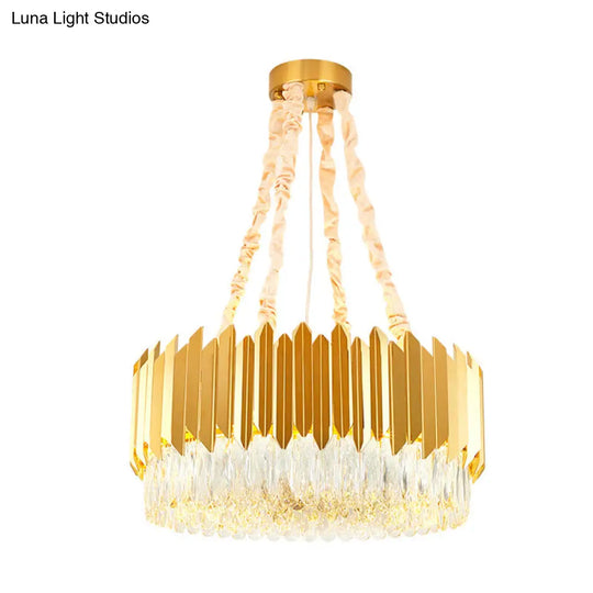 Modern Gold Round Chandelier - 19.5/23.5 Wide Crystal Block Design 6/10 Heads Hanging Ceiling Light