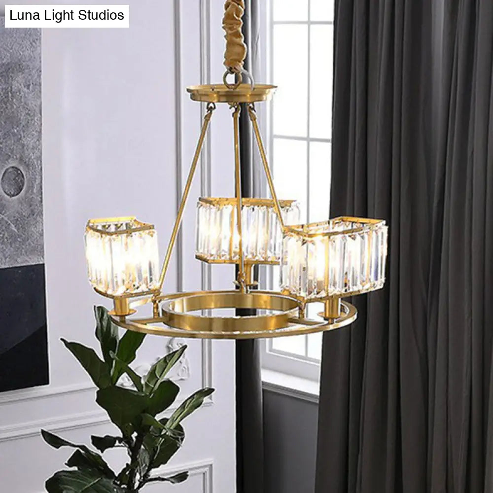 Gold Round Chandelier Pendant Light With Contemporary K9 Crystal For Elegant Living Room Décor