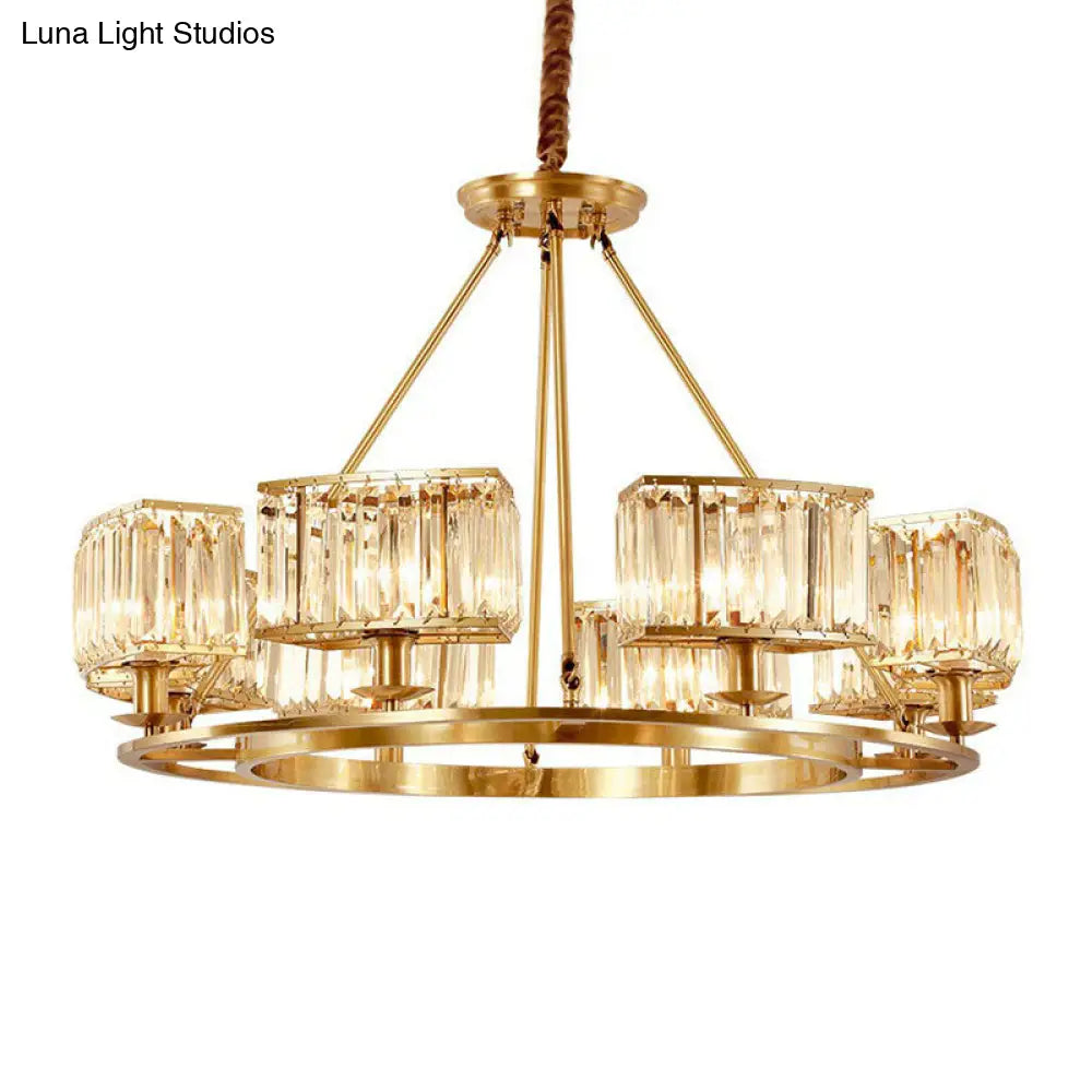 Contemporary Gold Round Chandelier Pendant Light With K9 Crystal For Living Room