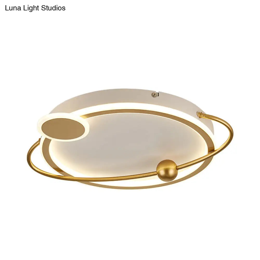 Gold Round Flush Mount Lamp With Starry Sky Design Led Acrylic Fixture In White/Warm Light
