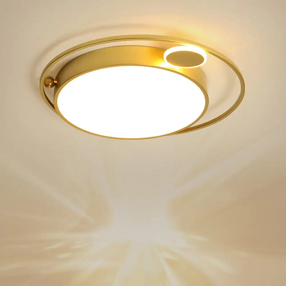 Gold Round Led Flush Mount Ceiling Light - 16.5’/20.5’ Wide Minimalistic Bedroom Lamp With 3