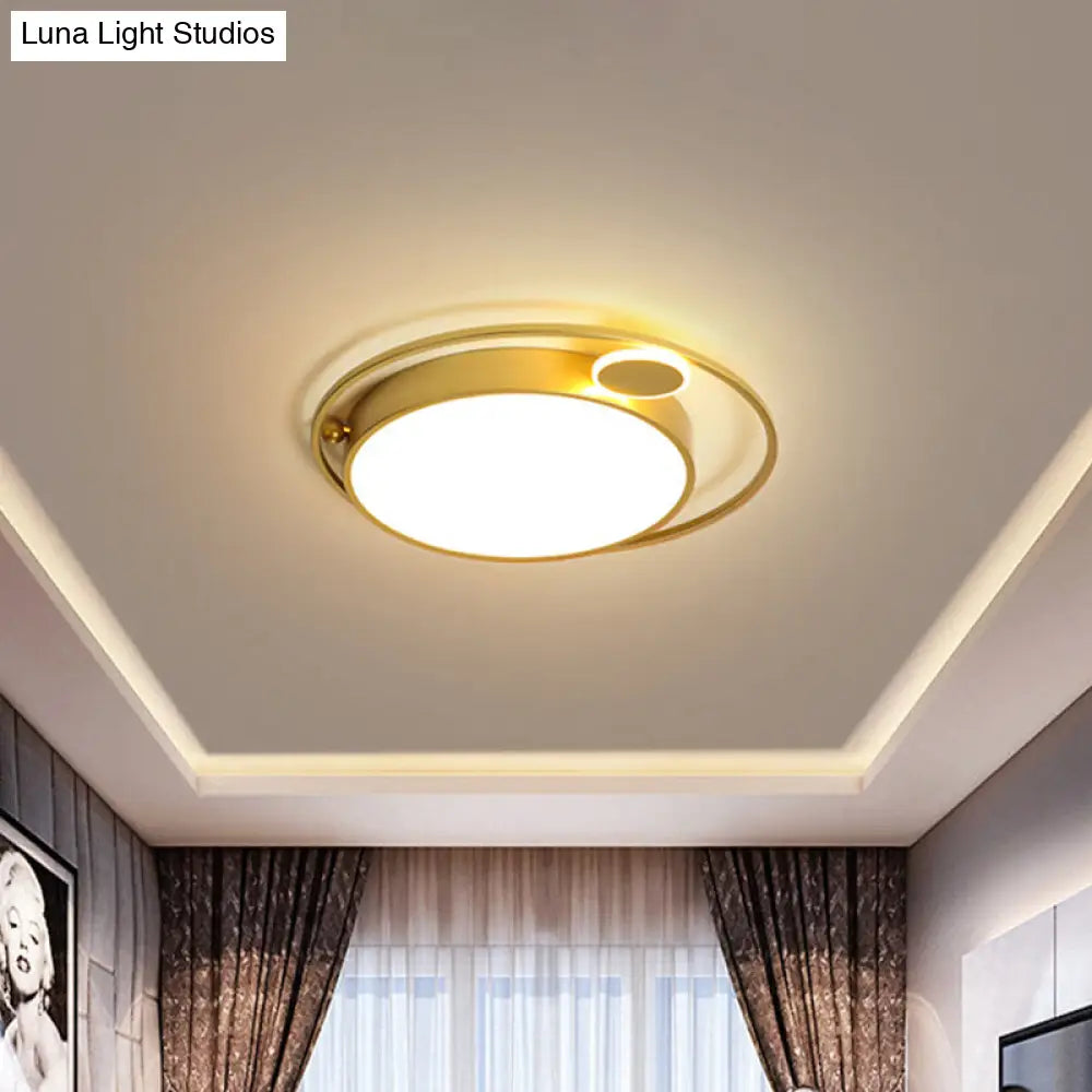 Gold Round Led Flush Mount Ceiling Light - 16.5/20.5 Wide Minimalistic Bedroom Lamp With 3 Color