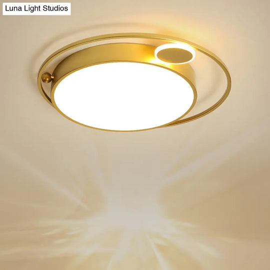 Gold Round Led Flush Mount Ceiling Light - 16.5/20.5 Wide Minimalistic Bedroom Lamp With 3 Color