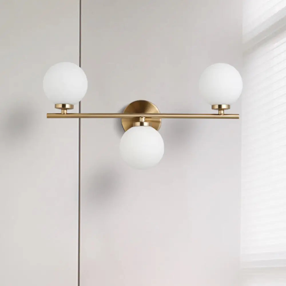 Gold Round Wall Mounted Sconce With Milky Glass Shade - Modernism 3 Heads Lighting