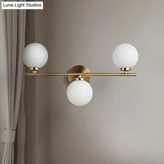 Gold Round Wall Mounted Sconce With Milky Glass Shade - Modernism 3 Heads Lighting