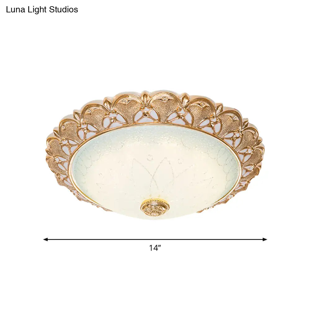 Gold Scallop Flush Light With Frosted Glass - Traditional Hotel Ceiling Mounted Lamp (Led) Available