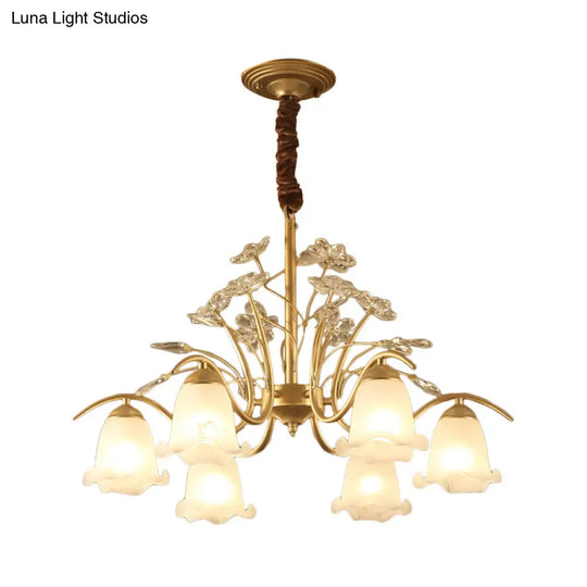 Gold Scalloped Chandelier Pendant Light With Crystal Accents - 3/6/8-Light Ruffle Glass Fixture