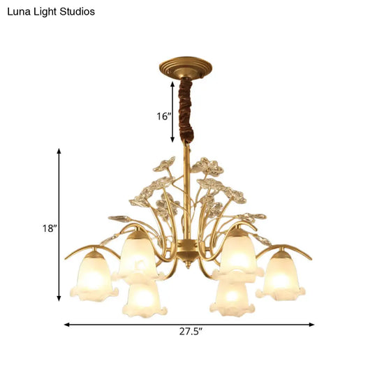 Gold Scalloped Chandelier Pendant Light With Crystal Accents - 3/6/8-Light Ruffle Glass Fixture