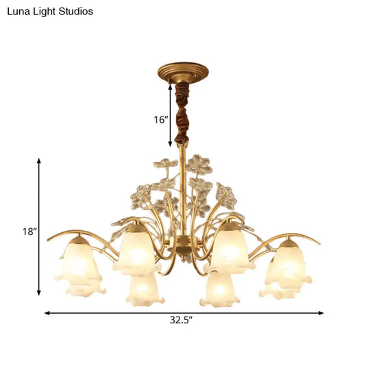 Gold Scalloped Chandelier Pendant Light With Crystal Accents - 3/6/8-Light Ruffle Glass Fixture