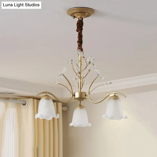 Gold Scalloped Chandelier Pendant Light With Crystal Accents - 3/6/8-Light Ruffle Glass Fixture