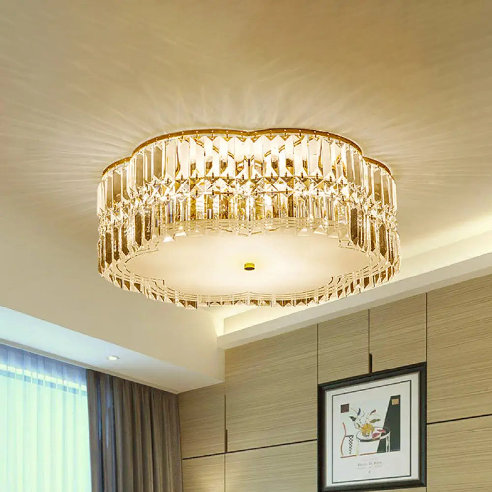 Gold Scalloped Flushmount Modern Ceiling Lighting - 19’/23’ W 4/5/6 Bulbs Faceted Crystal