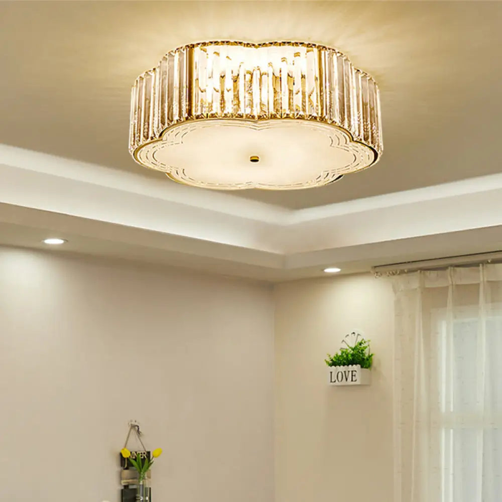 Gold Scalloped Flushmount Modern Ceiling Lighting - 19’/23’ W 4/5/6 Bulbs Faceted Crystal