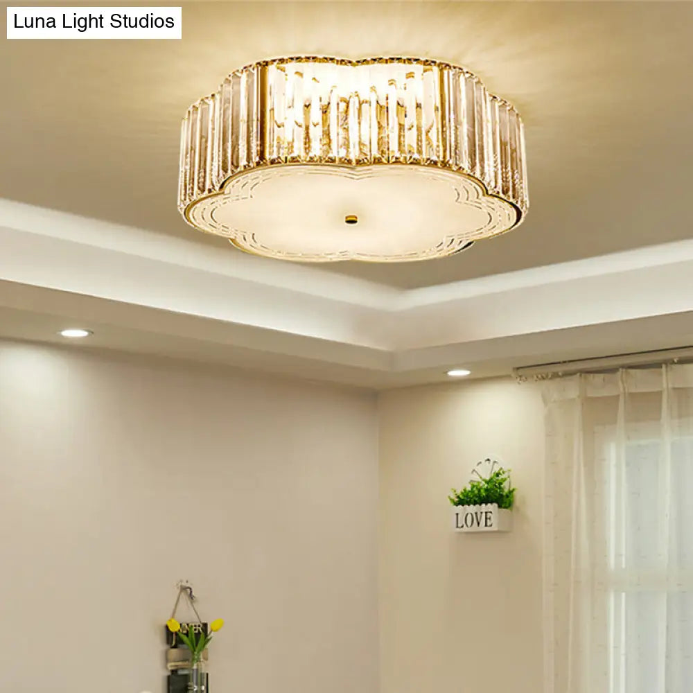 Gold Scalloped Flushmount Modern Ceiling Lighting - 19/23 W 4/5/6 Bulbs Faceted Crystal Bedroom / 15