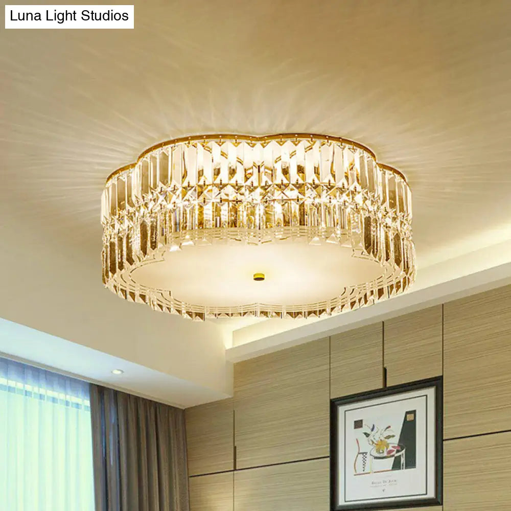 Gold Scalloped Flushmount Modern Ceiling Lighting - 19/23 W 4/5/6 Bulbs Faceted Crystal Bedroom / 15