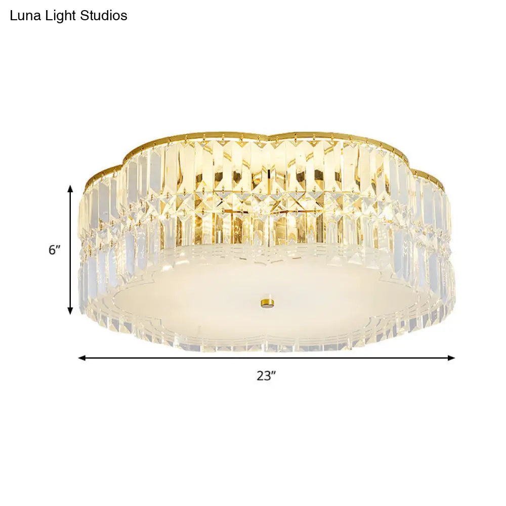 Gold Scalloped Flushmount Modern Ceiling Lighting - 19/23 W 4/5/6 Bulbs Faceted Crystal Bedroom