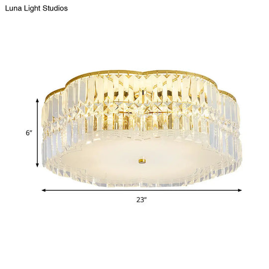 Gold Scalloped Flushmount Modern Ceiling Lighting - 19/23 W 4/5/6 Bulbs Faceted Crystal Bedroom