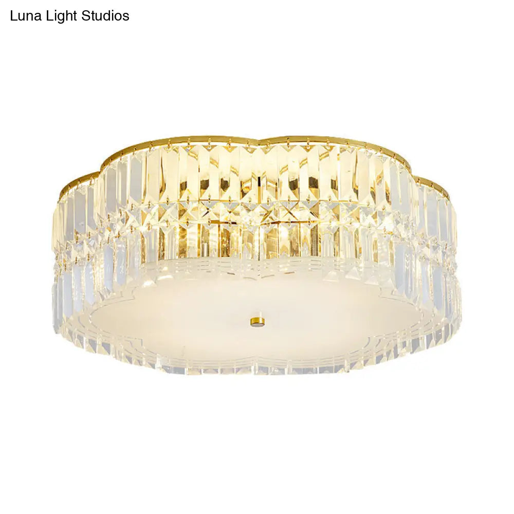 Gold Scalloped Flushmount Modern Ceiling Lighting - 19/23 W 4/5/6 Bulbs Faceted Crystal Bedroom