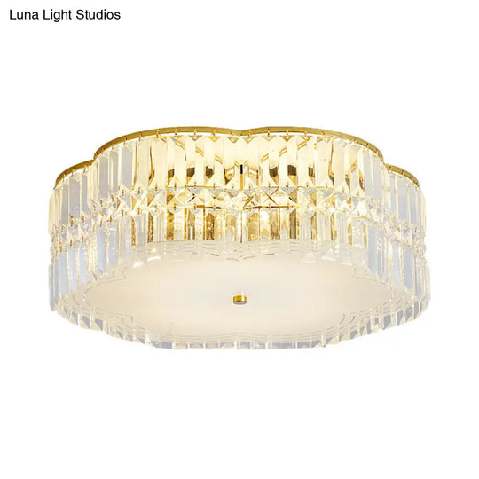 Gold Scalloped Flushmount Modern Ceiling Lighting - 19/23 W 4/5/6 Bulbs Faceted Crystal Bedroom