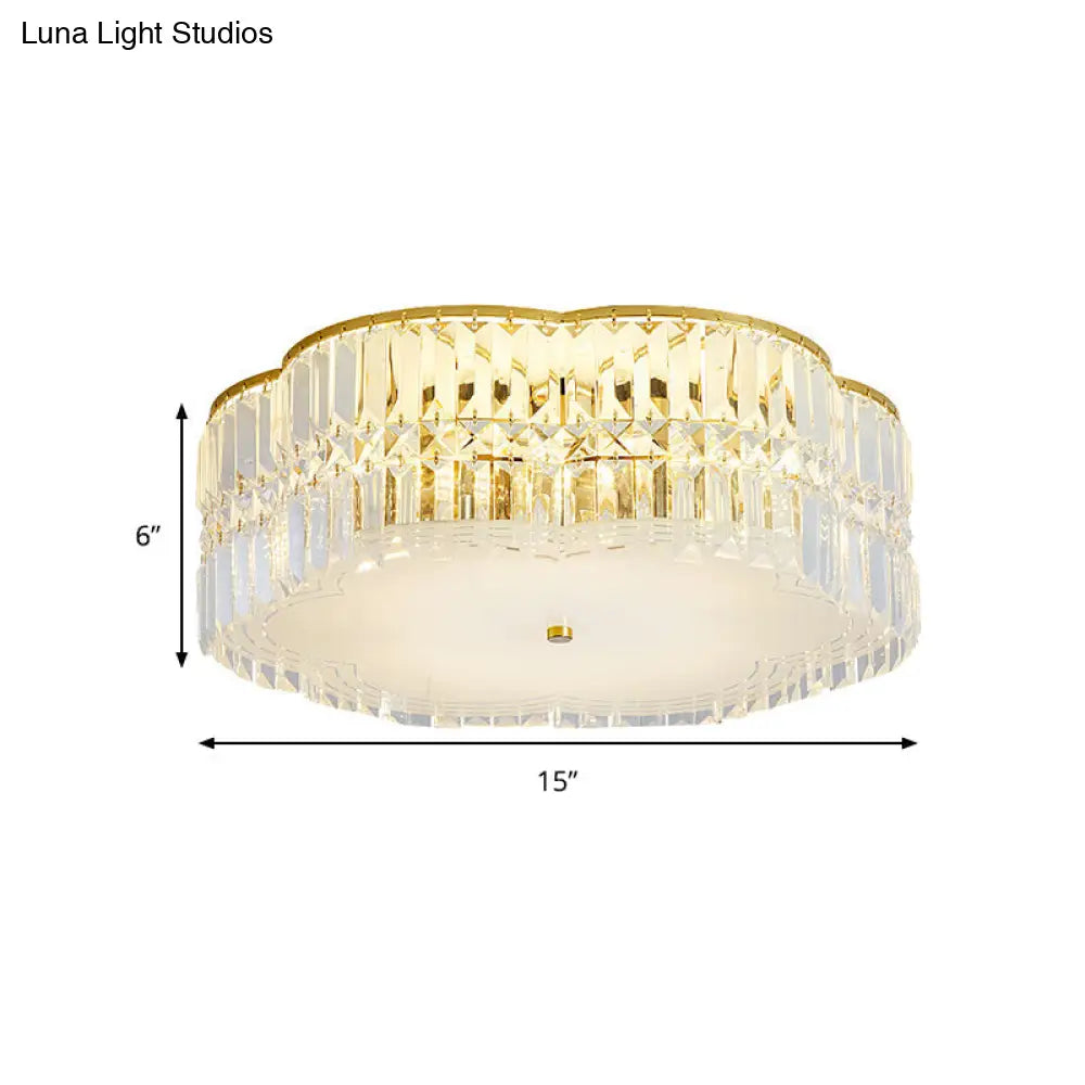 Gold Scalloped Flushmount Modern Ceiling Lighting - 19/23 W 4/5/6 Bulbs Faceted Crystal Bedroom