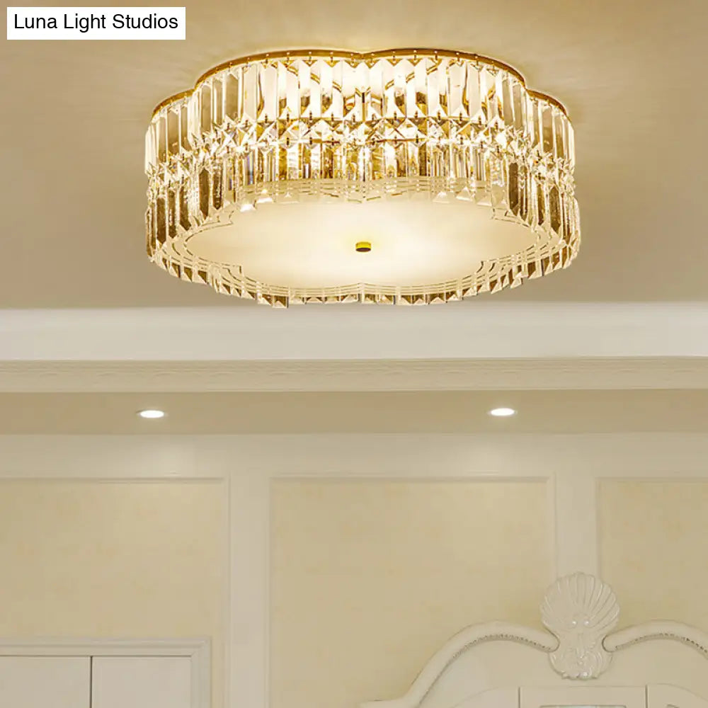 Gold Scalloped Flushmount Modern Ceiling Lighting - 19/23 W 4/5/6 Bulbs Faceted Crystal Bedroom