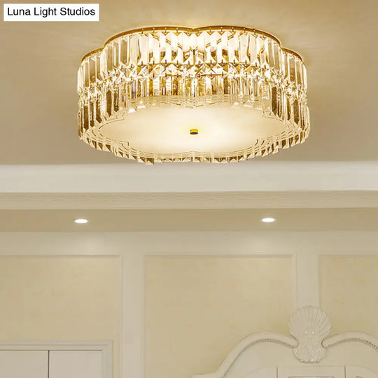 Gold Scalloped Flushmount Modern Ceiling Lighting - 19/23 W 4/5/6 Bulbs Faceted Crystal Bedroom