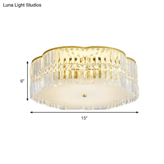 Gold Scalloped Flushmount Modern Ceiling Lighting - 19’/23’ W 4/5/6 Bulbs Faceted Crystal Bedroom