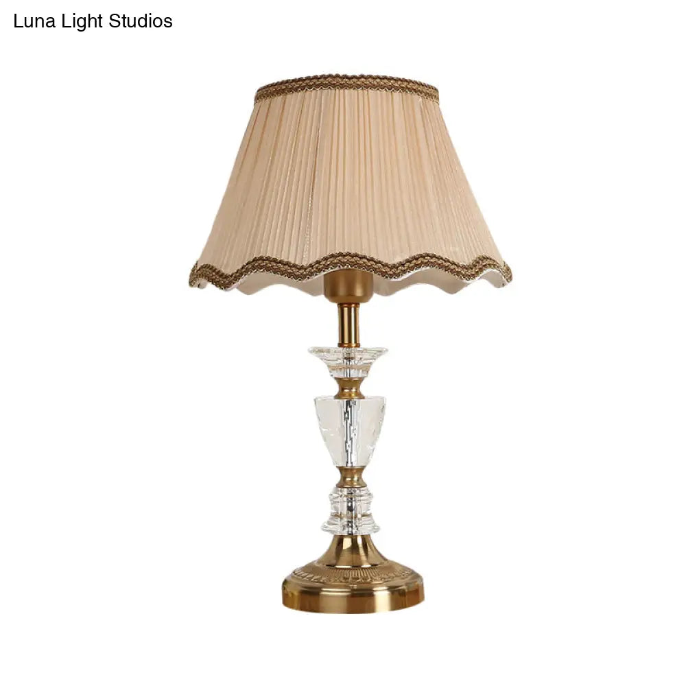 Gold Scalloped Night Table Lamp - Modern Beveled Crystal Prism Lighting